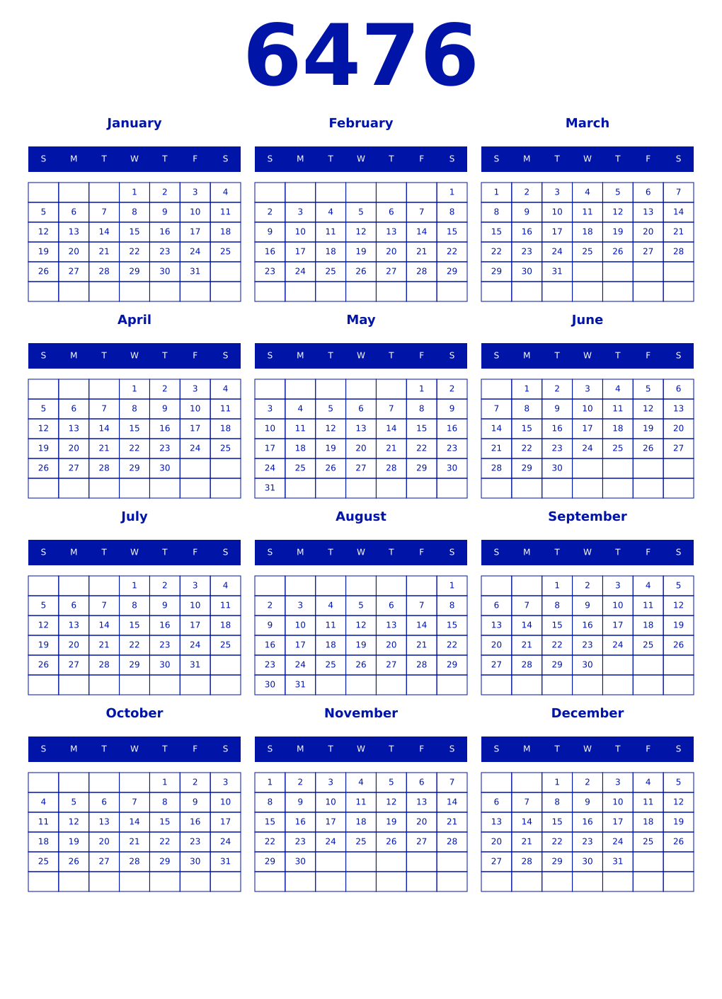 Printable 6476 Year Calendars zaffre