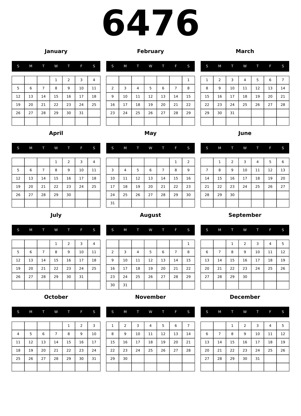 Printable 6476 Calendars