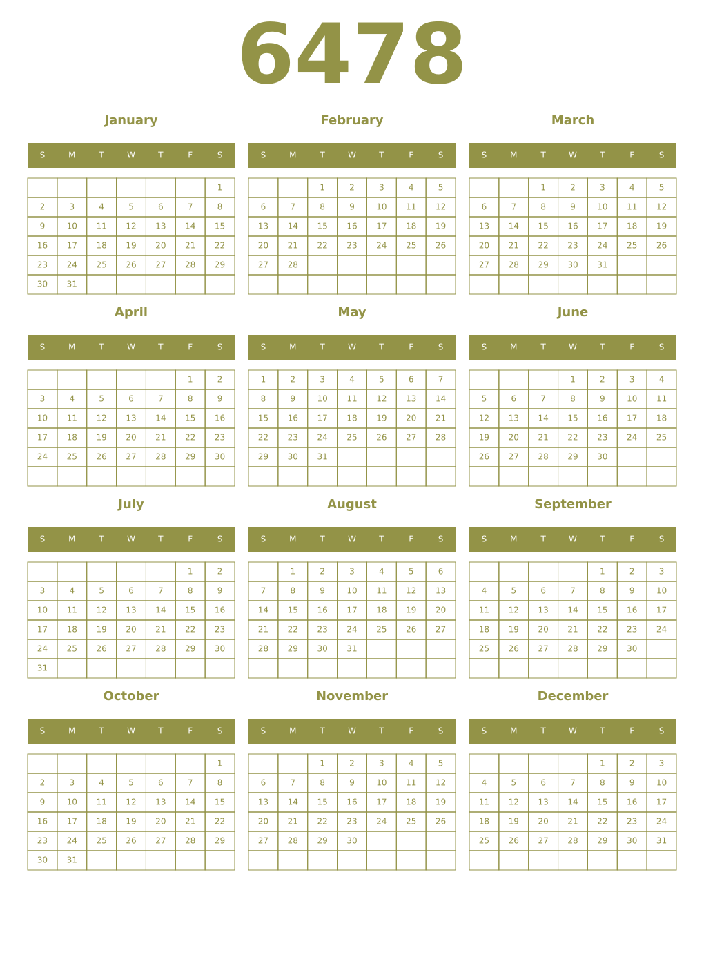 Printable 6478 Year Calendars eburnean