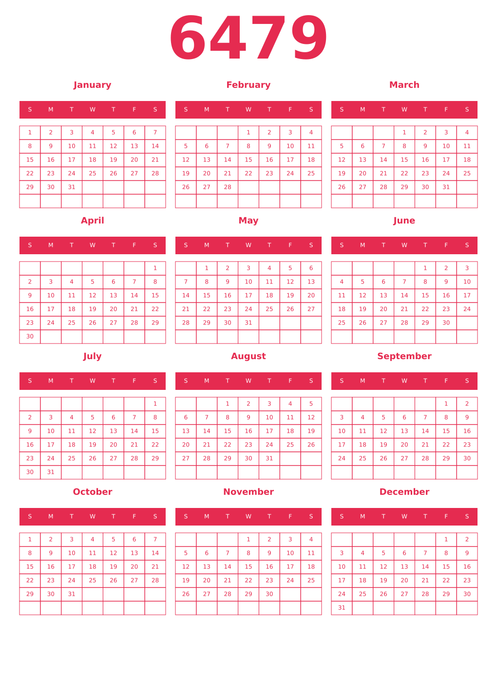 Printable 6479 Year Calendars amaranth
