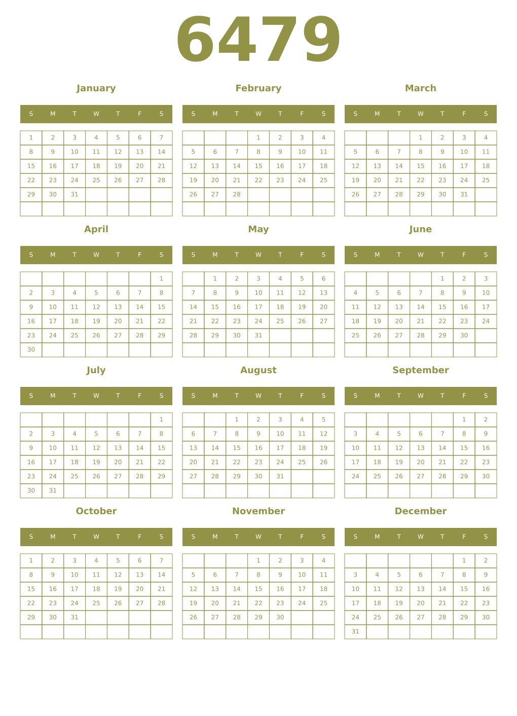 Printable 6479 Year Calendars eburnean