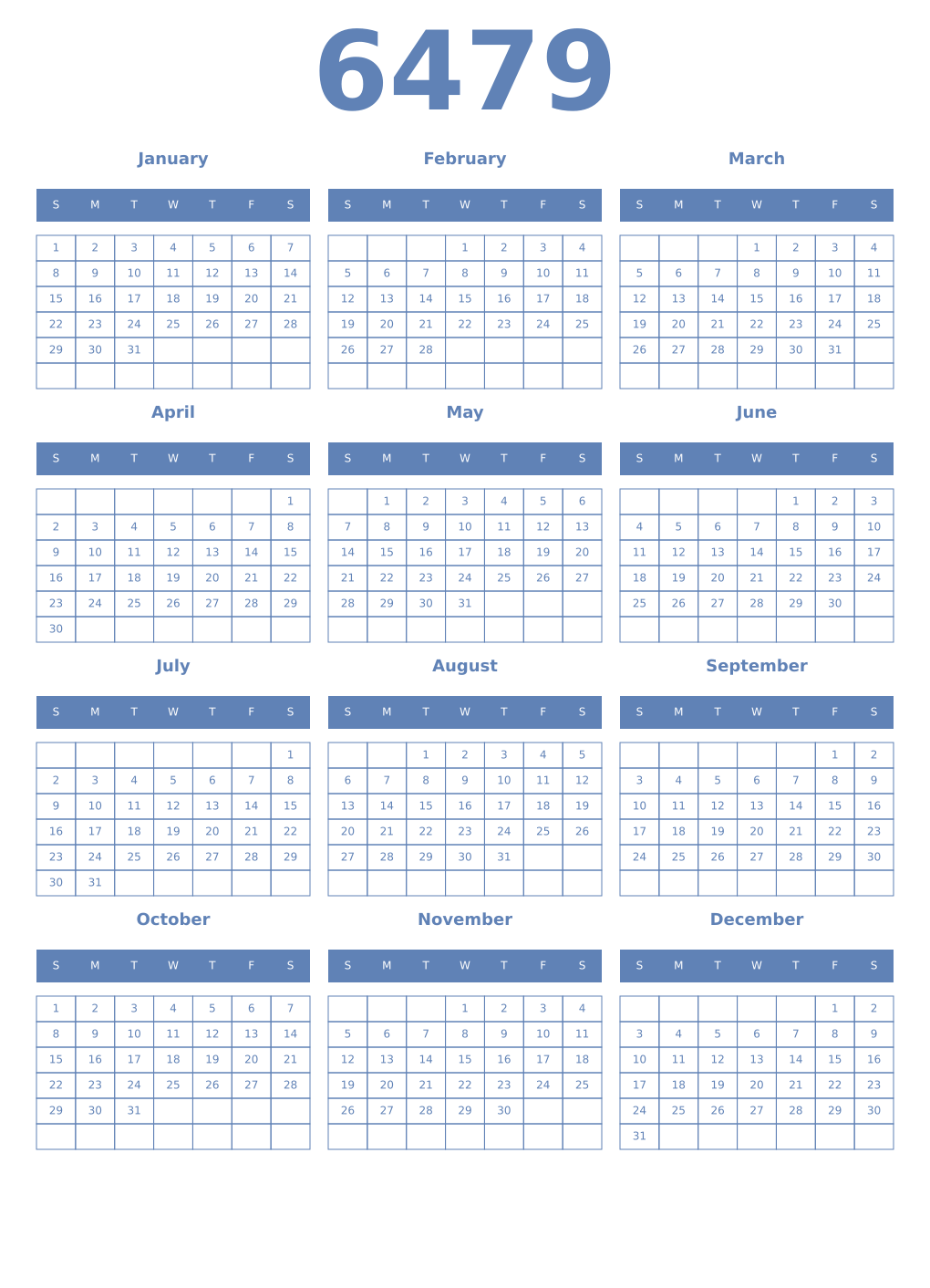 Printable 6479 Year Calendars glaucous