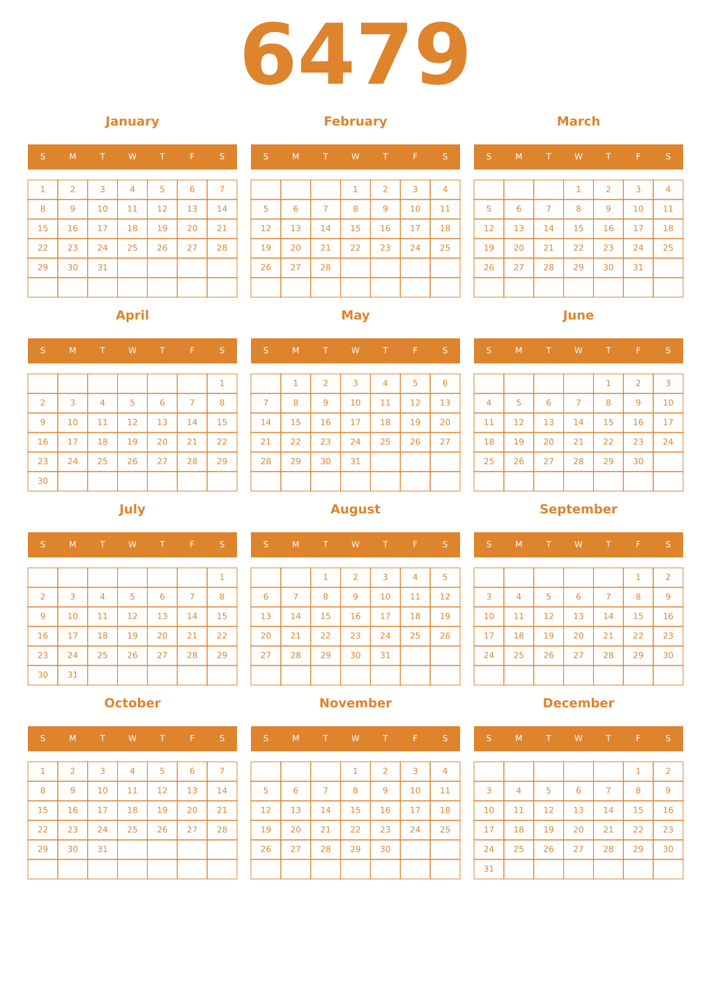 Printable 6479 Year Calendars orange