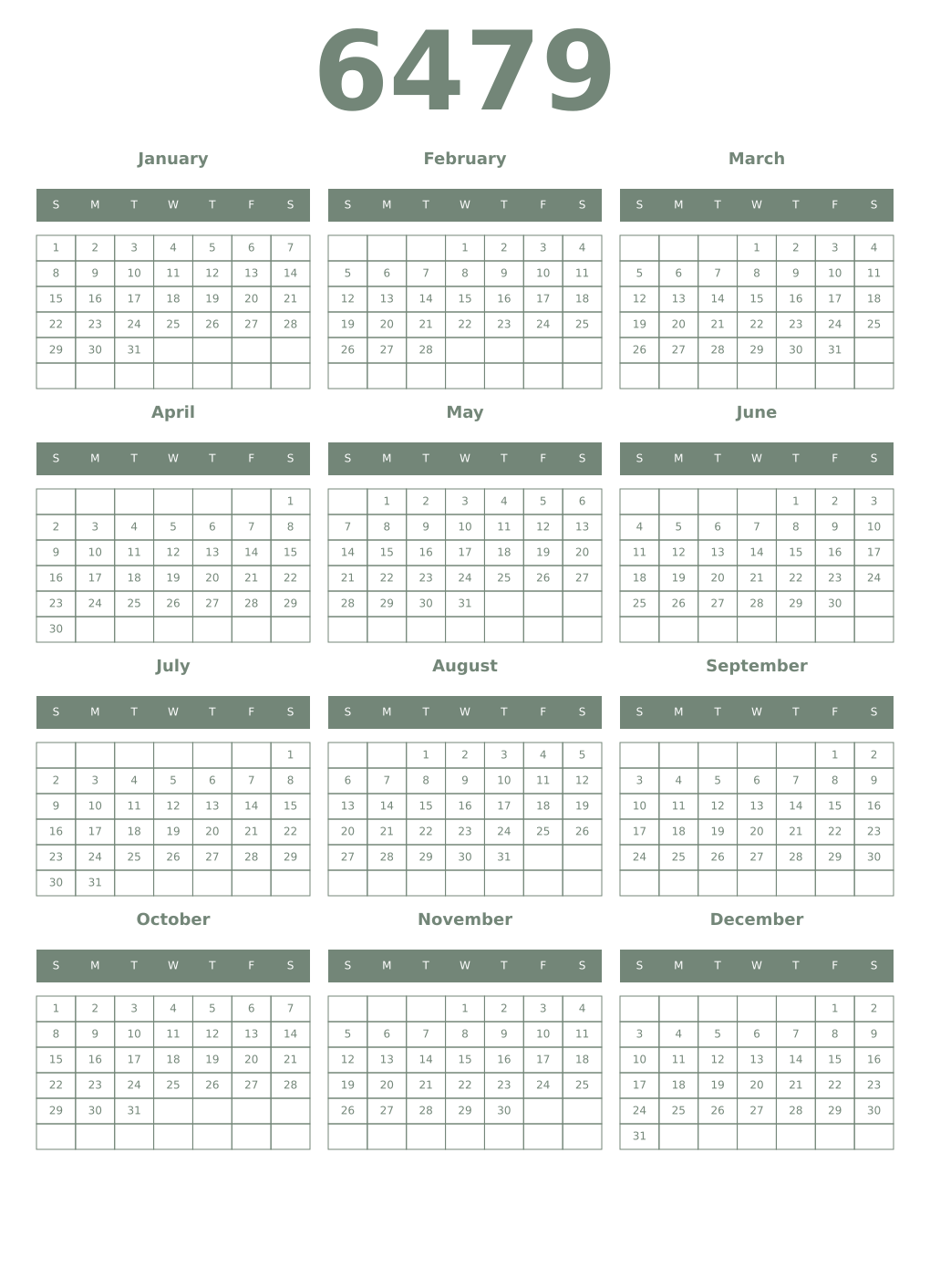 Printable 6479 Year Calendars xanadu
