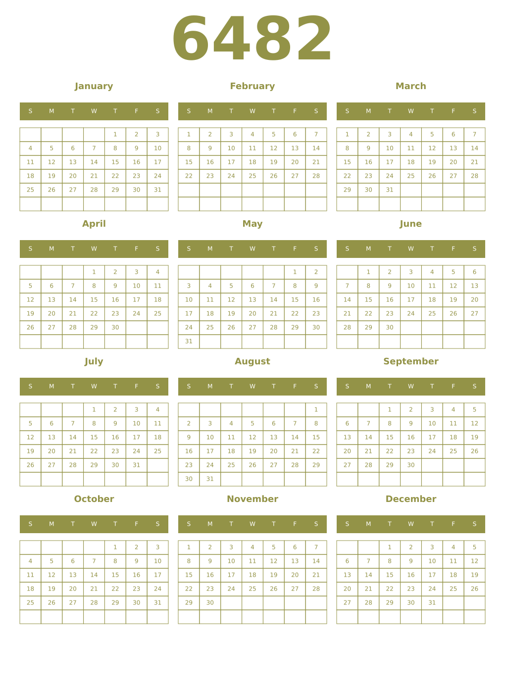 Printable 6482 Year Calendars eburnean