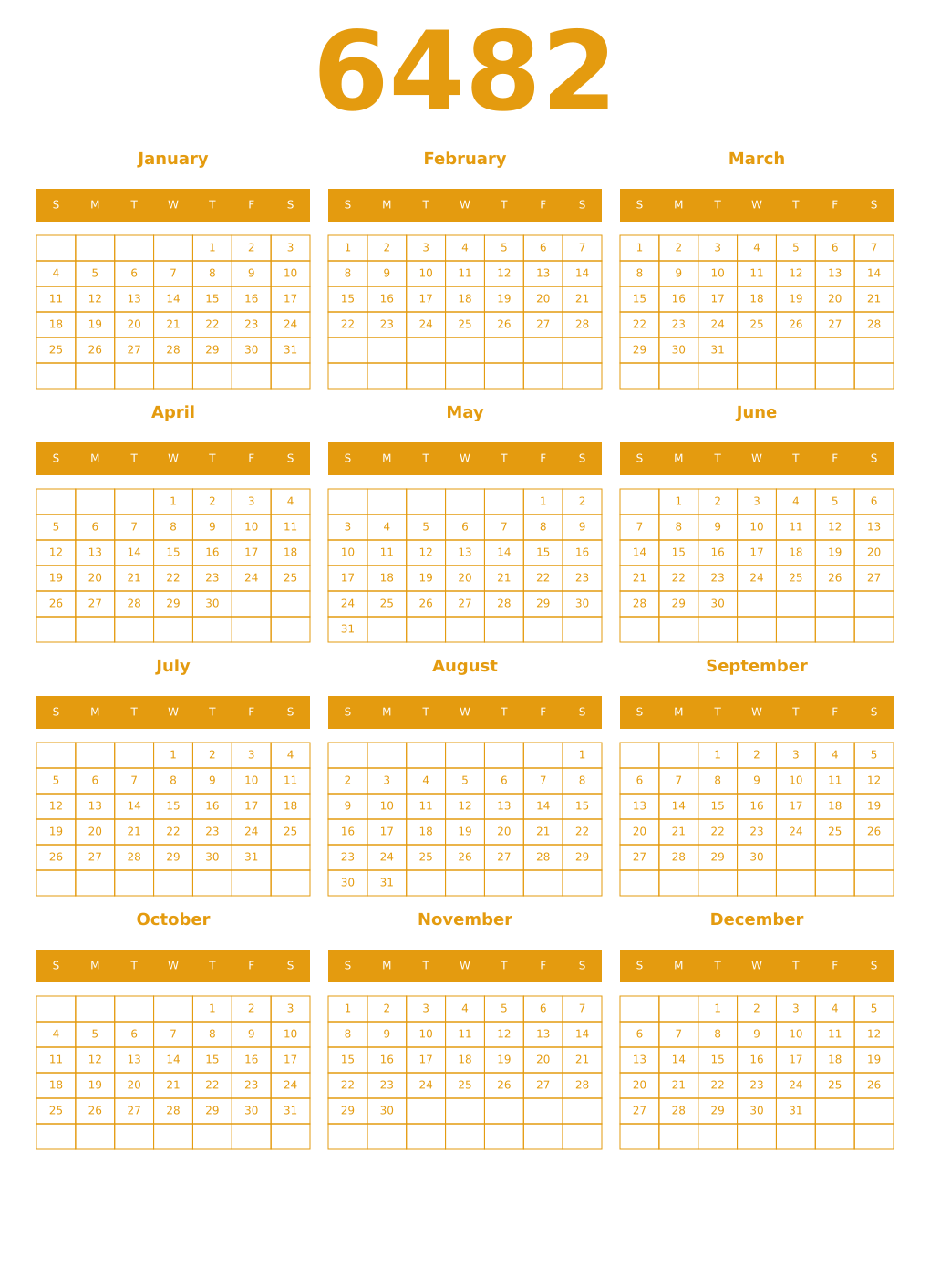 Printable 6482 Year Calendars gamboge