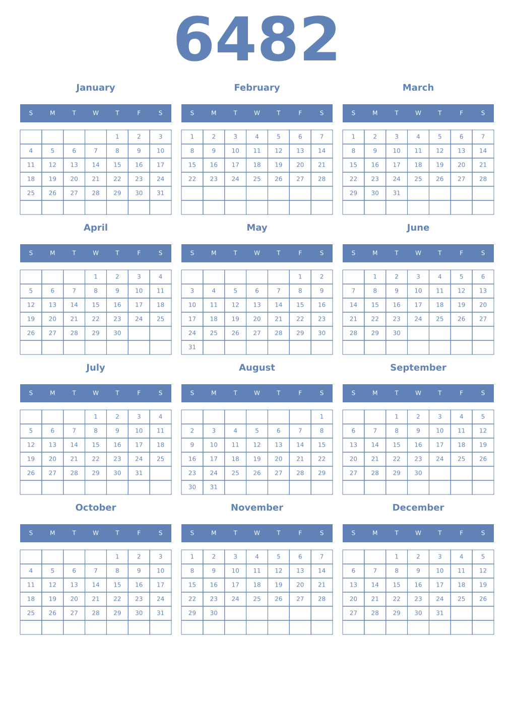 Printable 6482 Year Calendars glaucous
