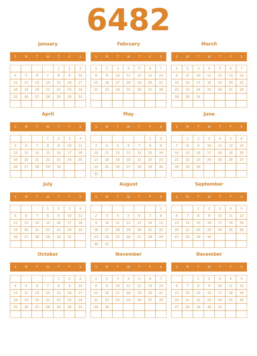 Printable 6482 Year Calendars orange