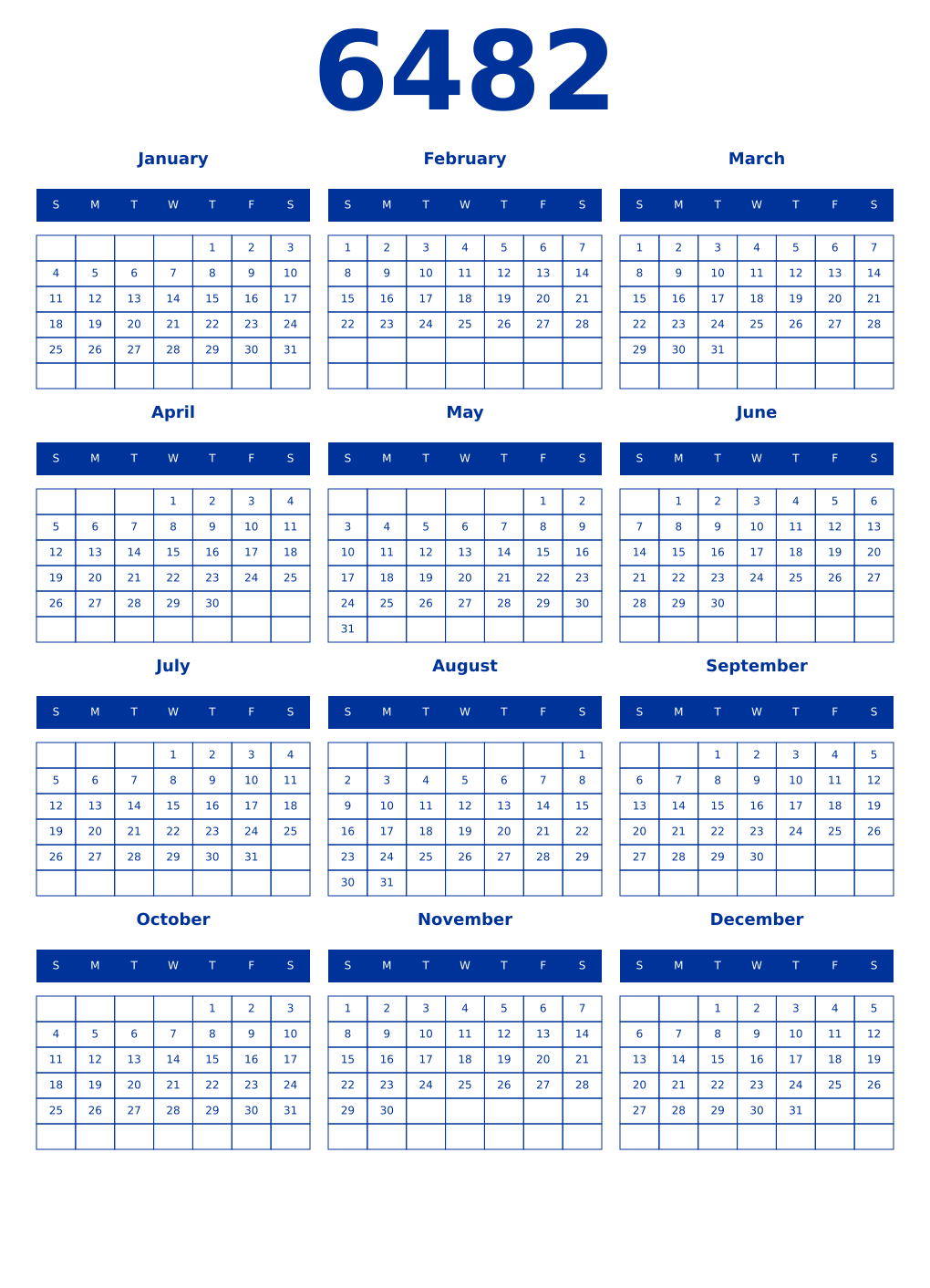 Printable 6482 Year Calendars smalt