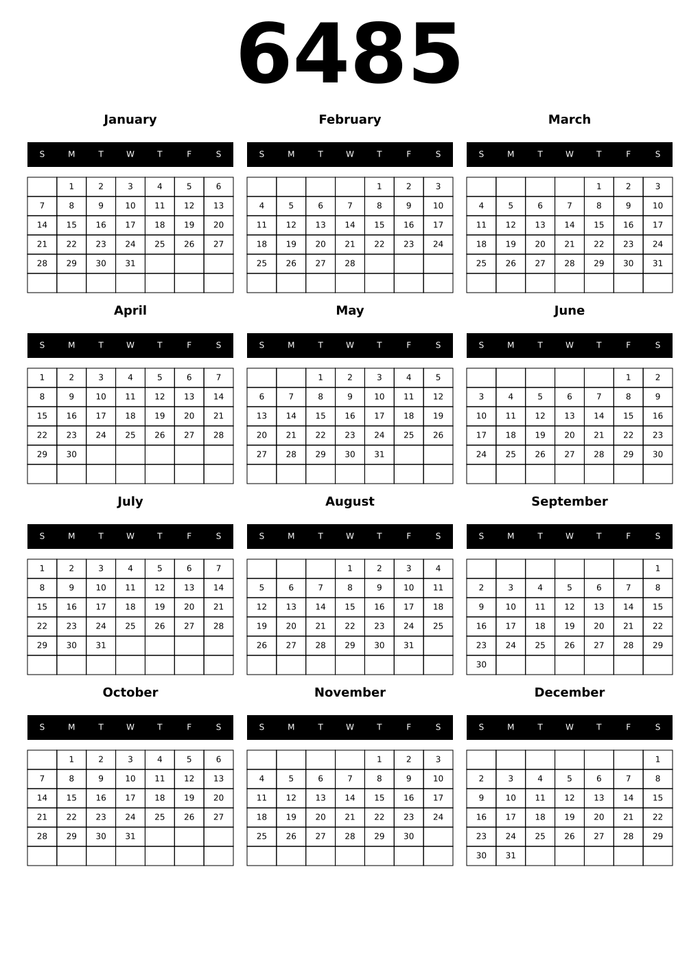 Printable 6485 Calendars