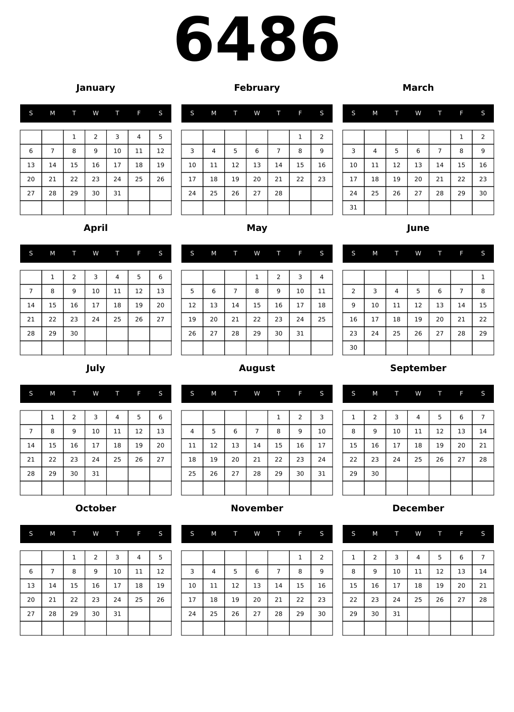 Printable 6486 Calendars