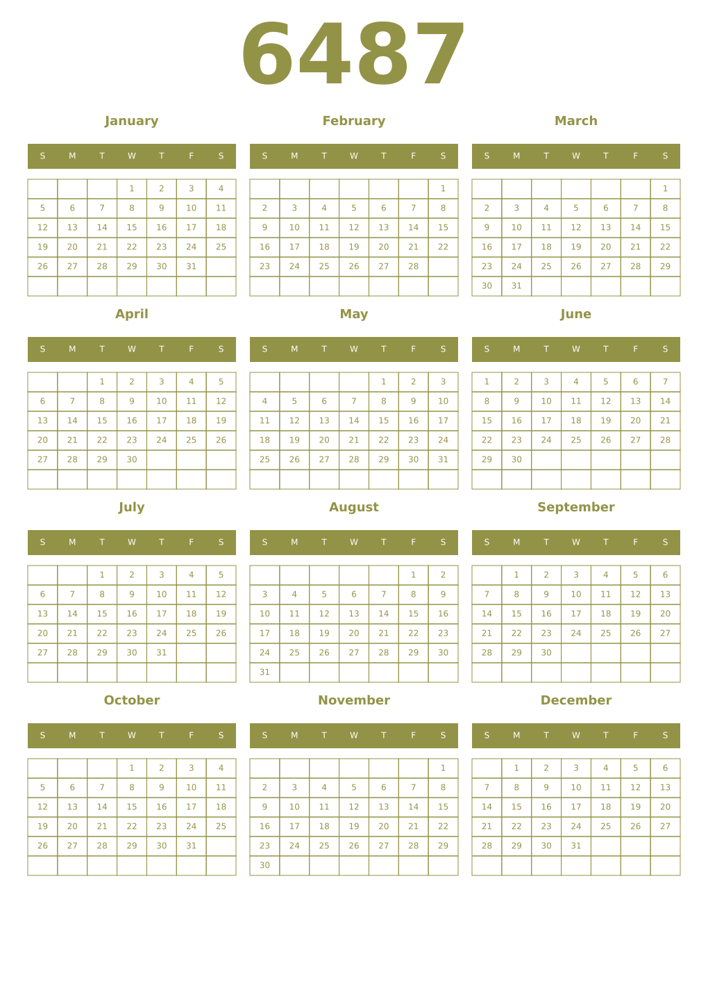 Printable 6487 Year Calendars eburnean