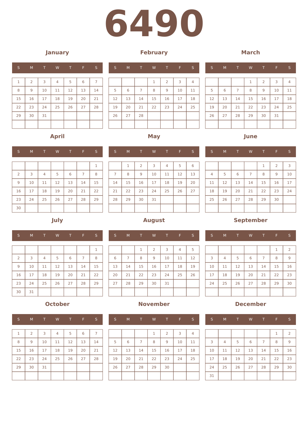 Printable 6490 Year Calendars coffe