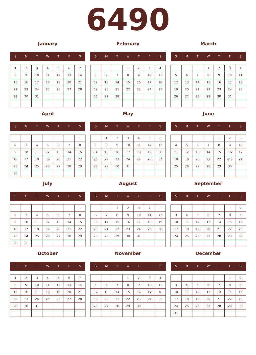 Printable 6490 Year Calendars mortuum