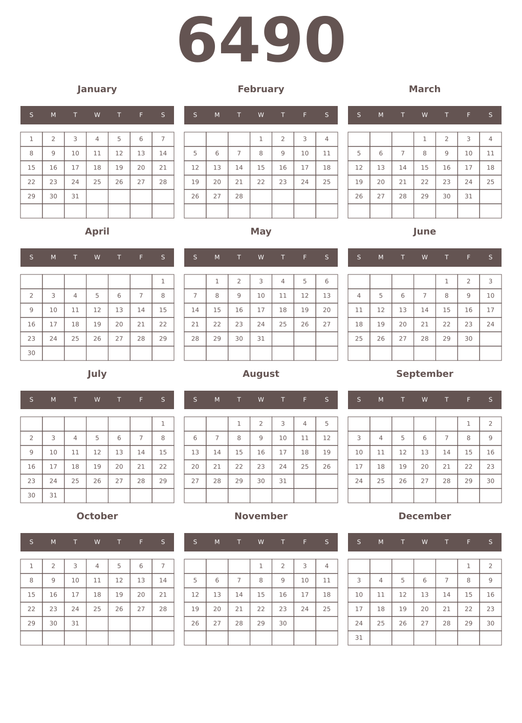 Printable 6490 Year Calendars wenge