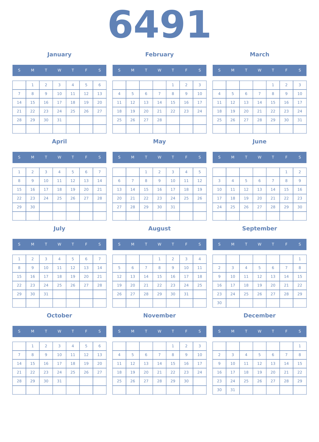 Printable 6491 Year Calendars glaucous