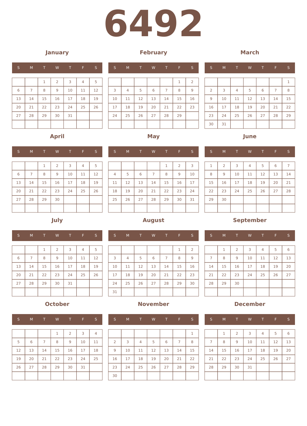Printable 6492 Year Calendars coffe