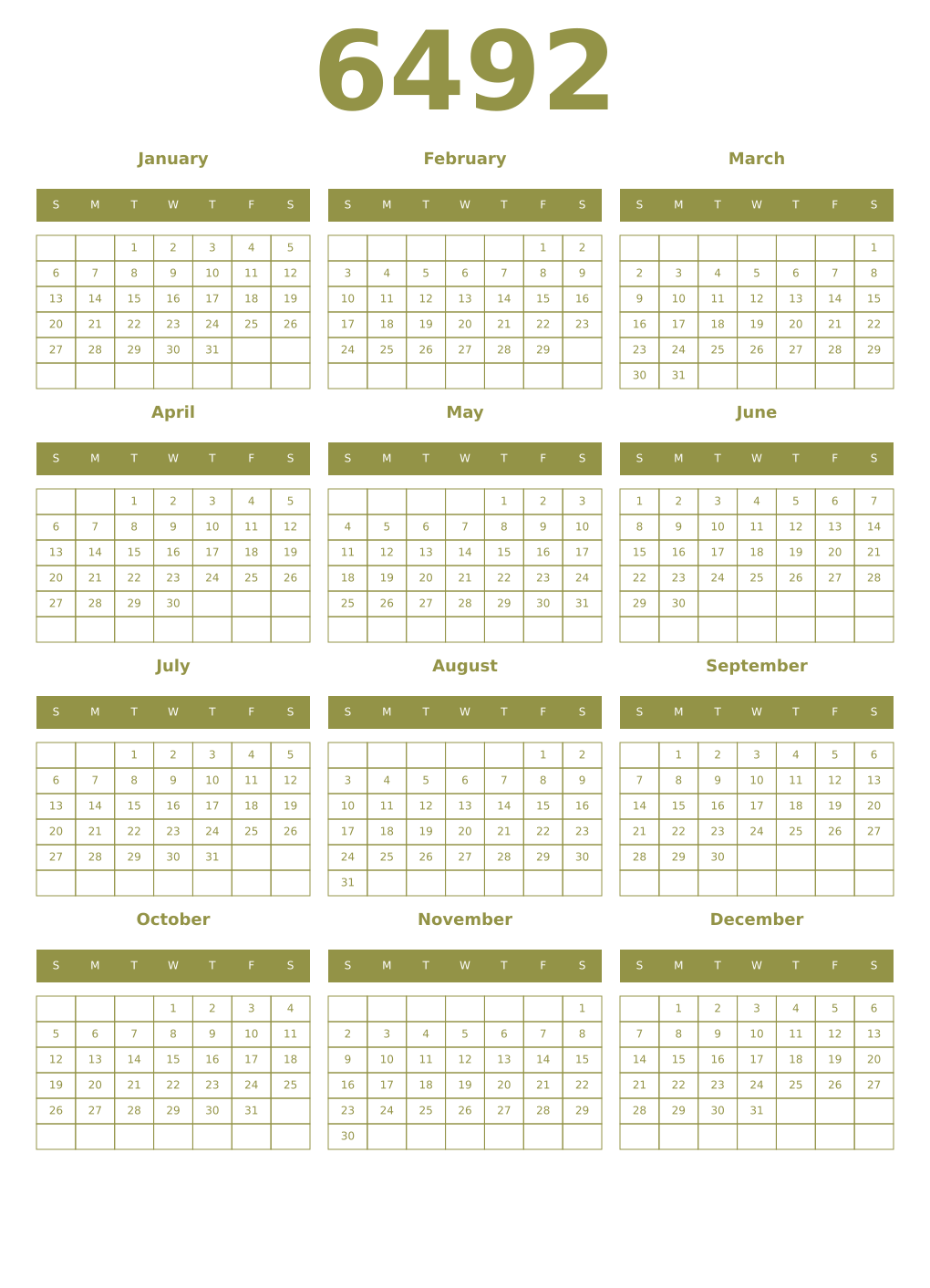 Printable 6492 Year Calendars eburnean
