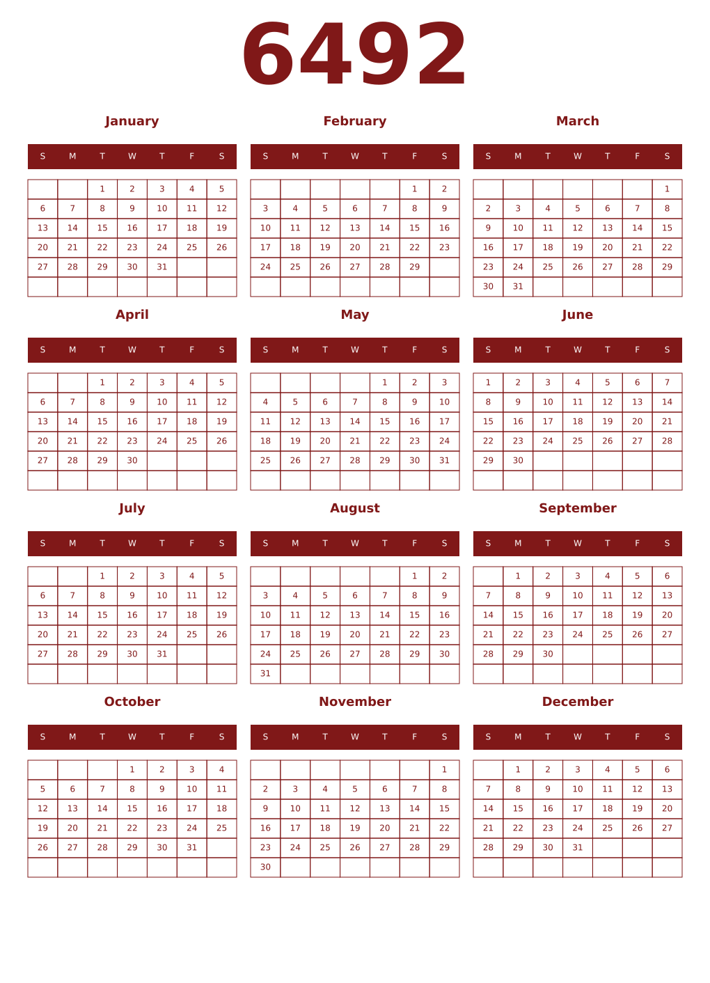 Printable 6492 Year Calendars falu