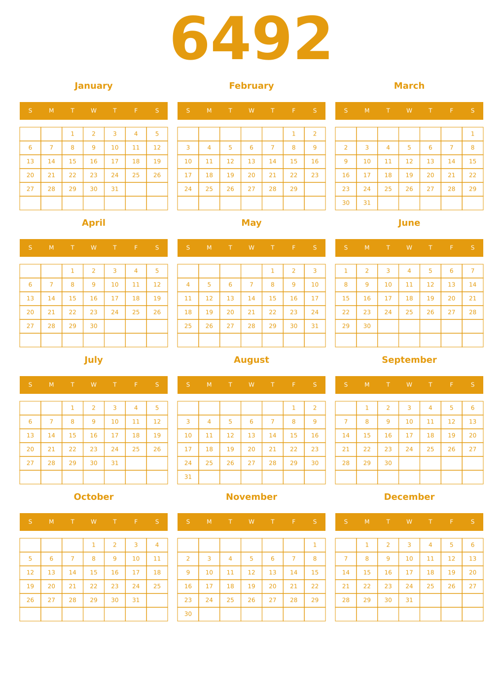 Printable 6492 Year Calendars gamboge