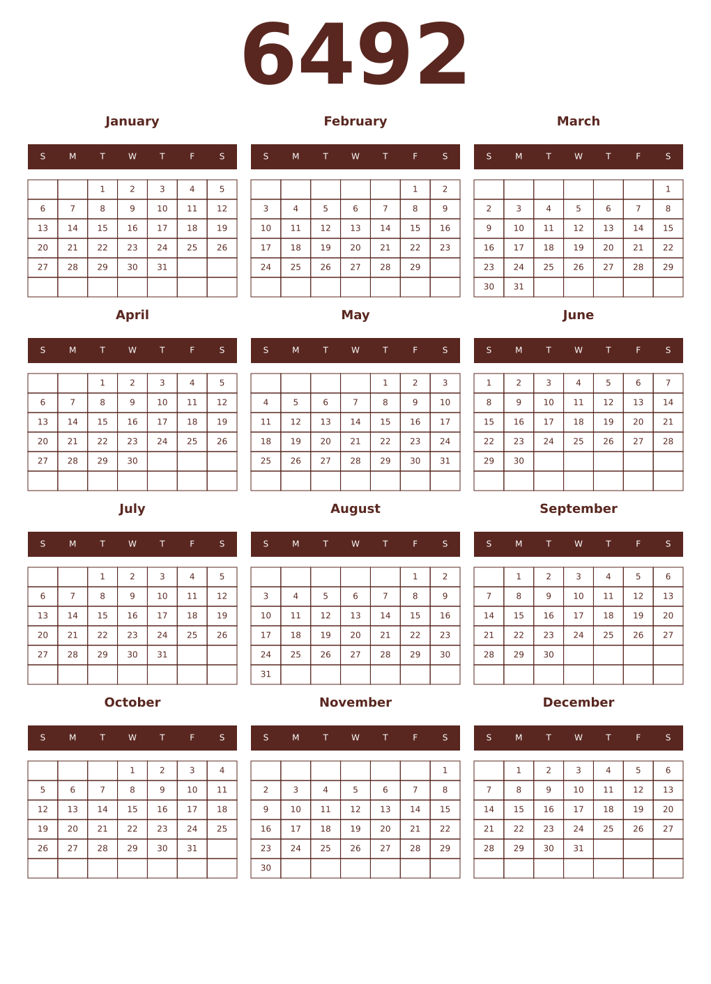 Printable 6492 Year Calendars mortuum
