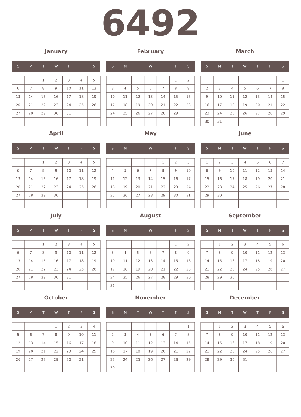 Printable 6492 Year Calendars wenge