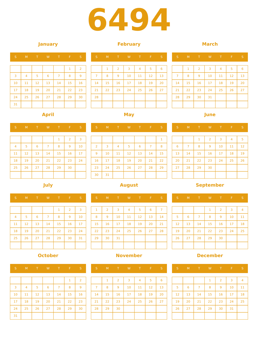 Printable 6494 Year Calendars gamboge