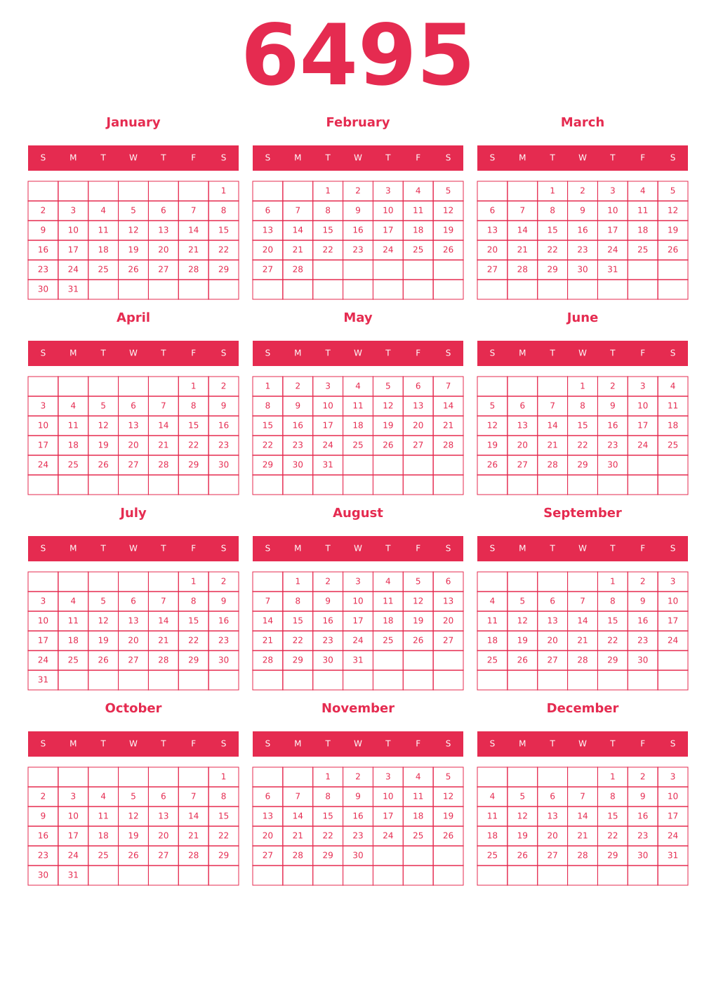 Printable 6495 Year Calendars amaranth