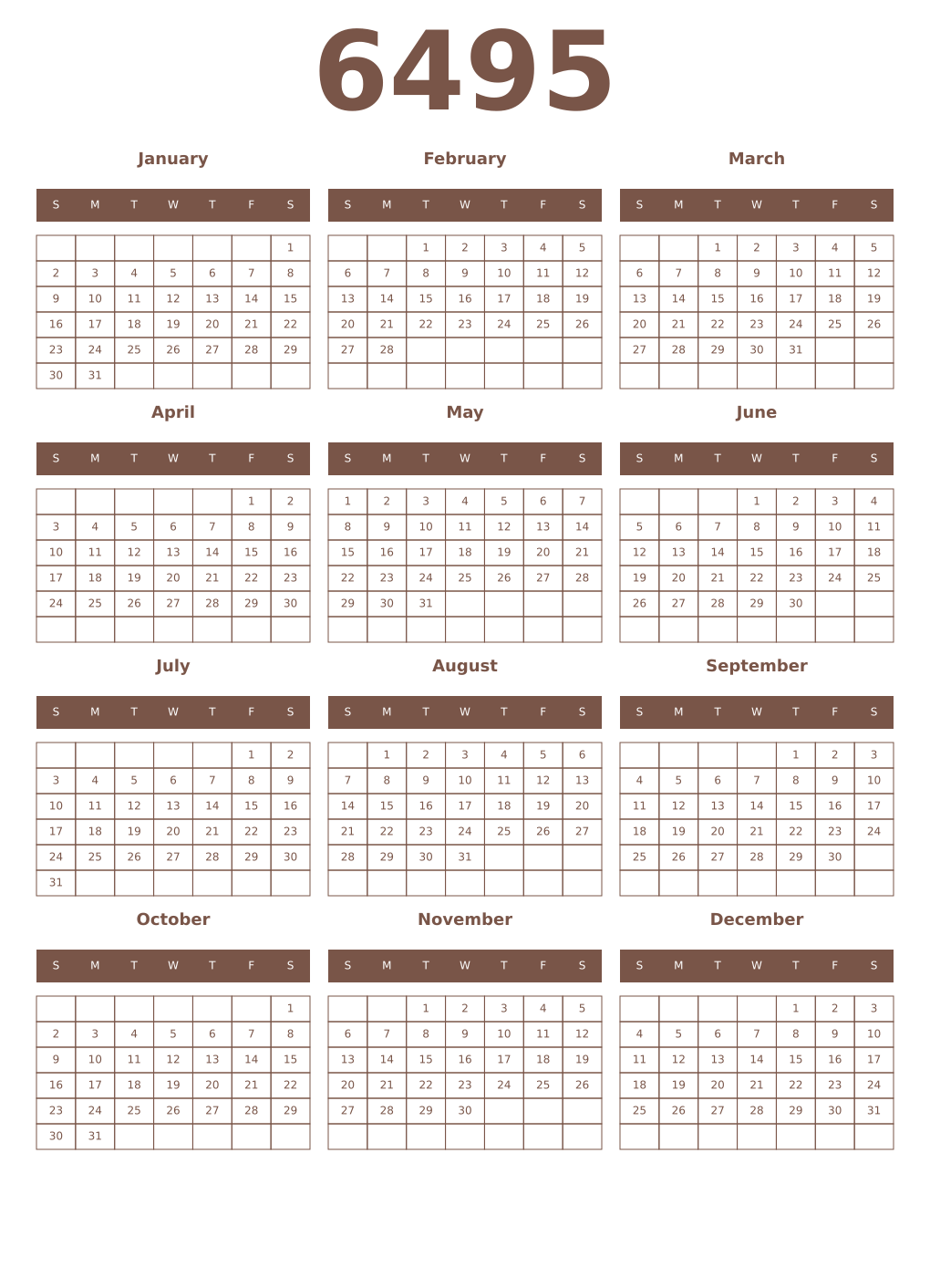 Printable 6495 Year Calendars coffe