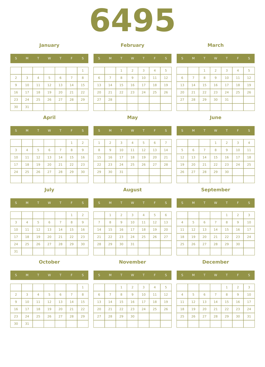 Printable 6495 Year Calendars eburnean