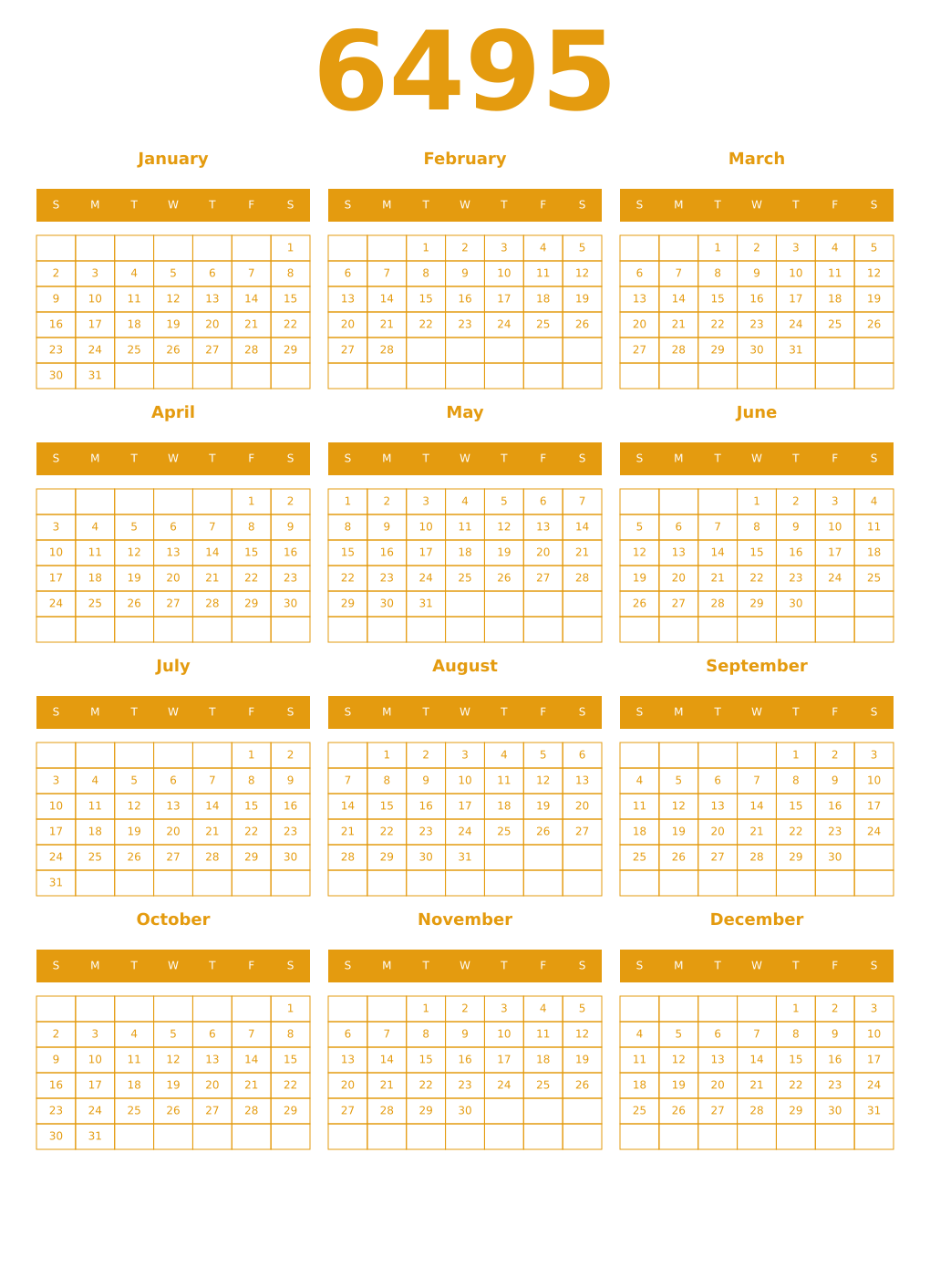 Printable 6495 Year Calendars gamboge