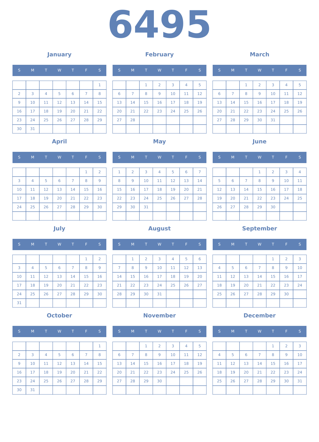 Printable 6495 Year Calendars glaucous
