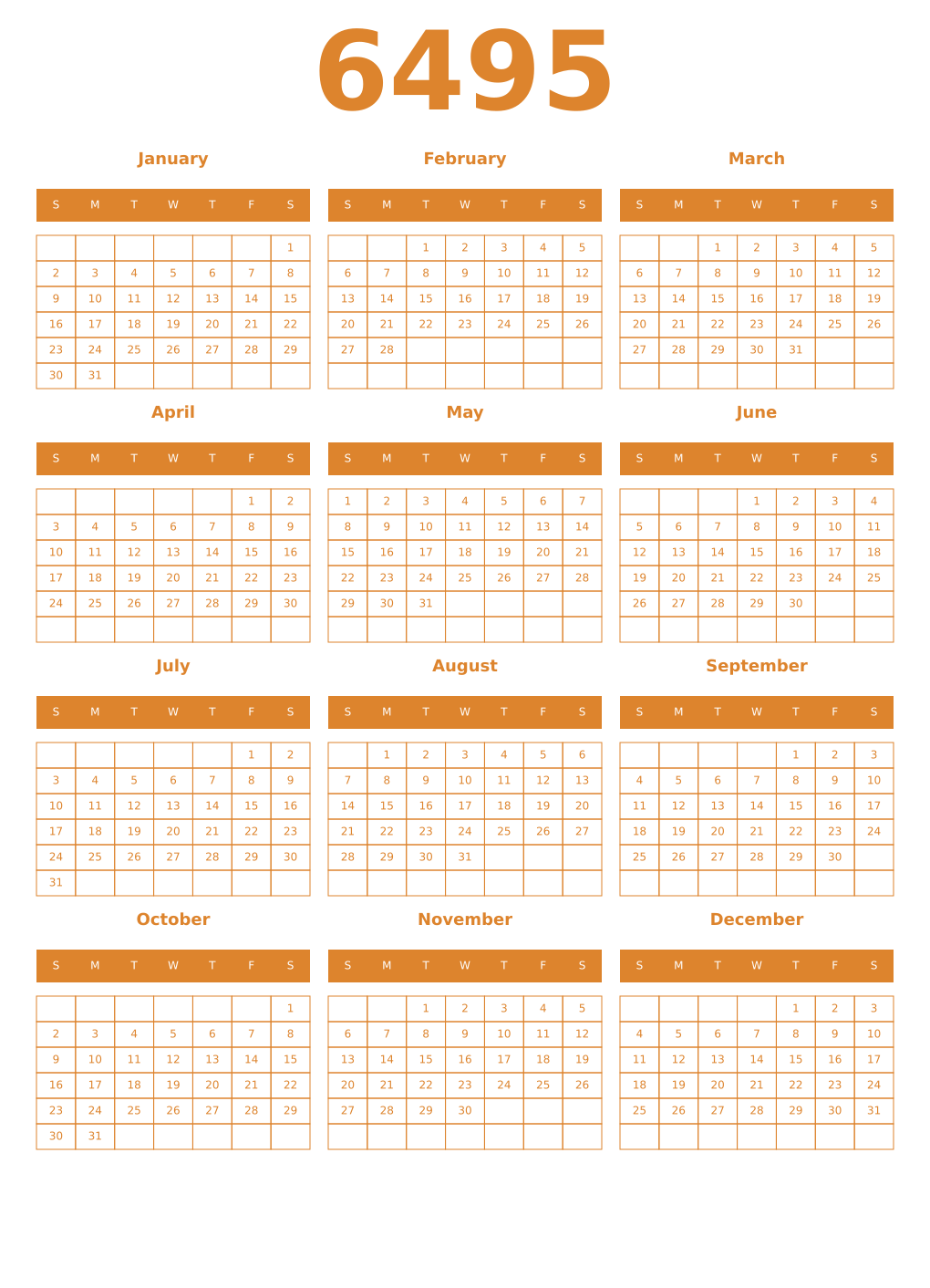 Printable 6495 Year Calendars orange