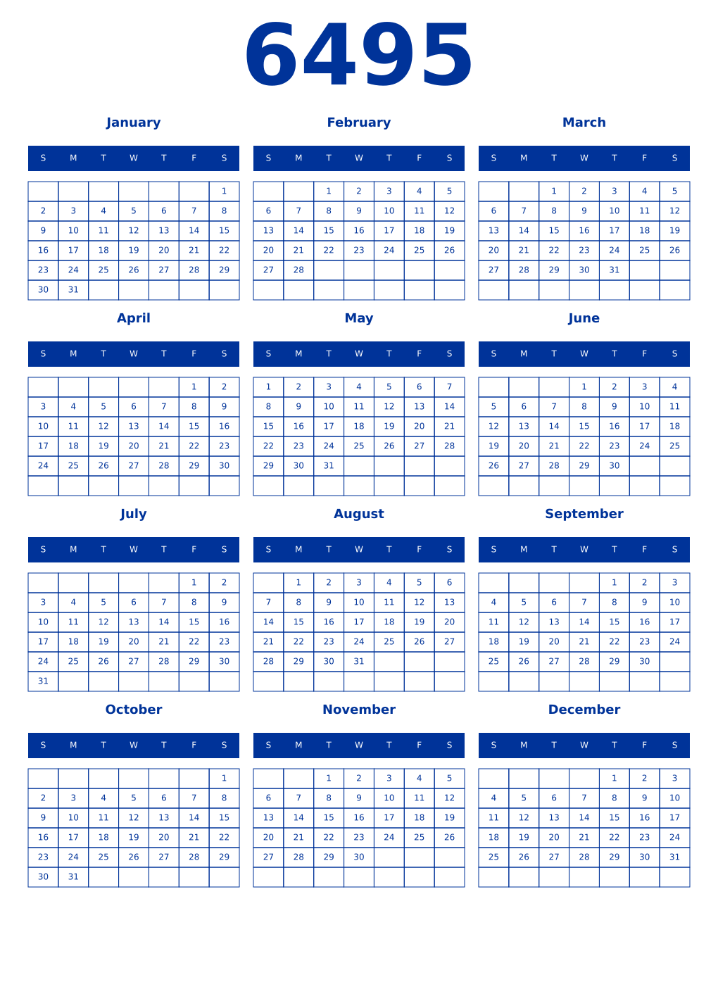 Printable 6495 Year Calendars smalt