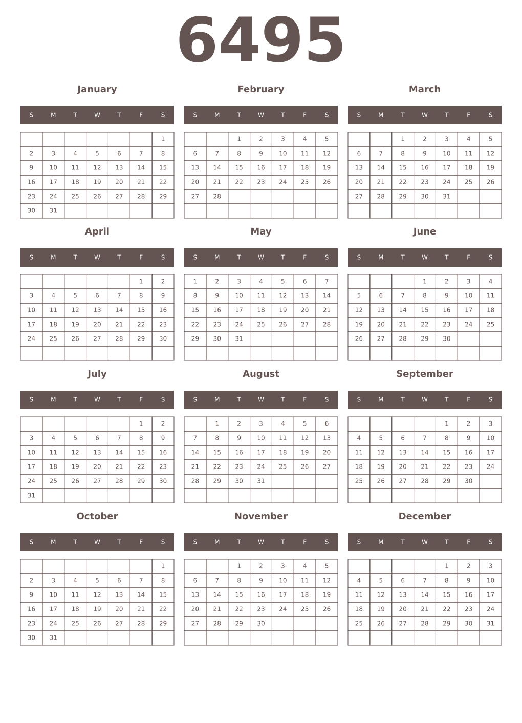 Printable 6495 Year Calendars wenge