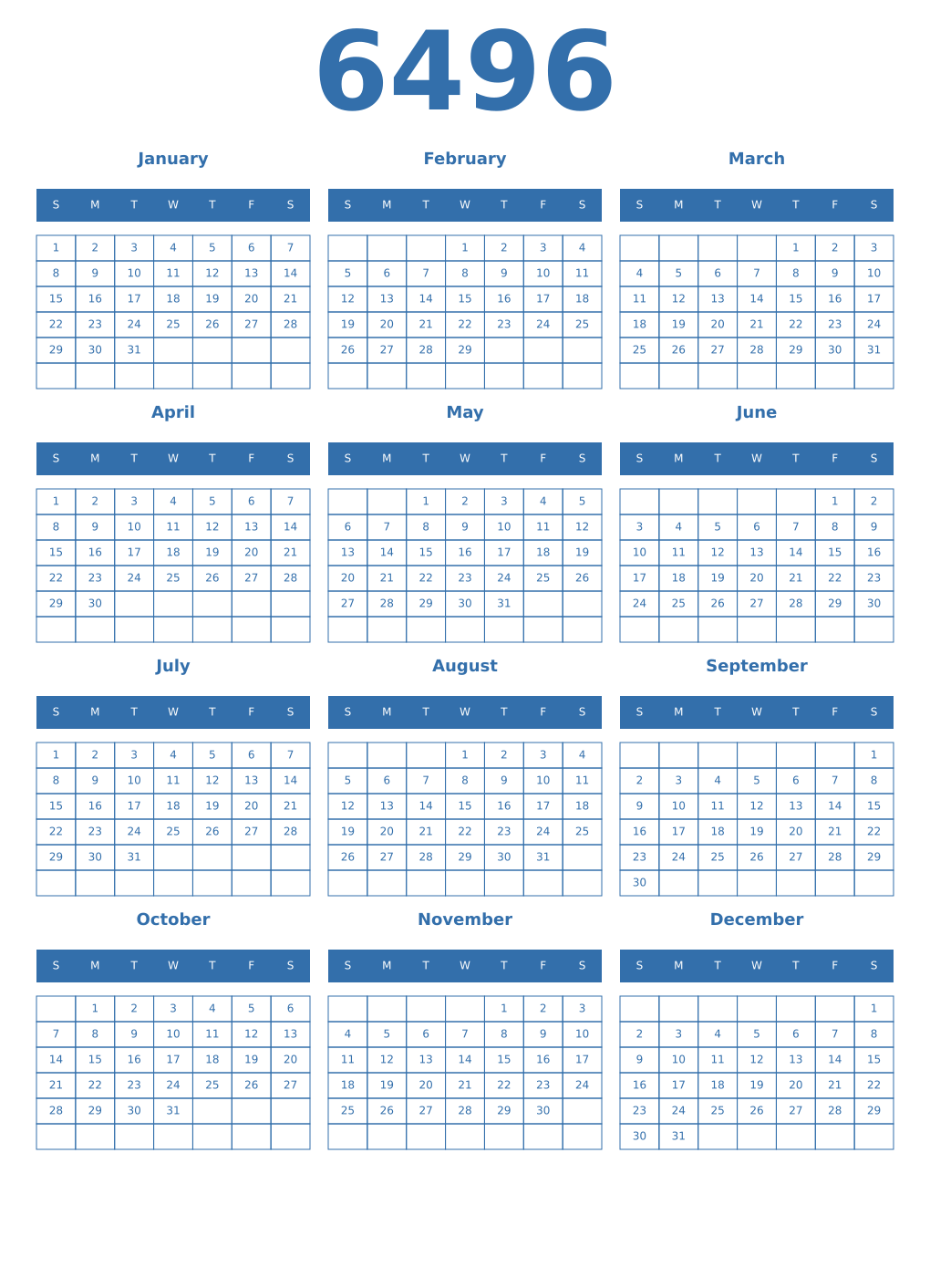 Printable 6496 Year Calendars blue