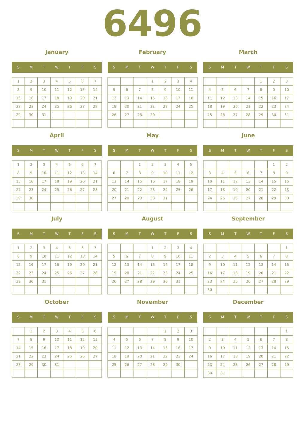 Printable 6496 Year Calendars eburnean