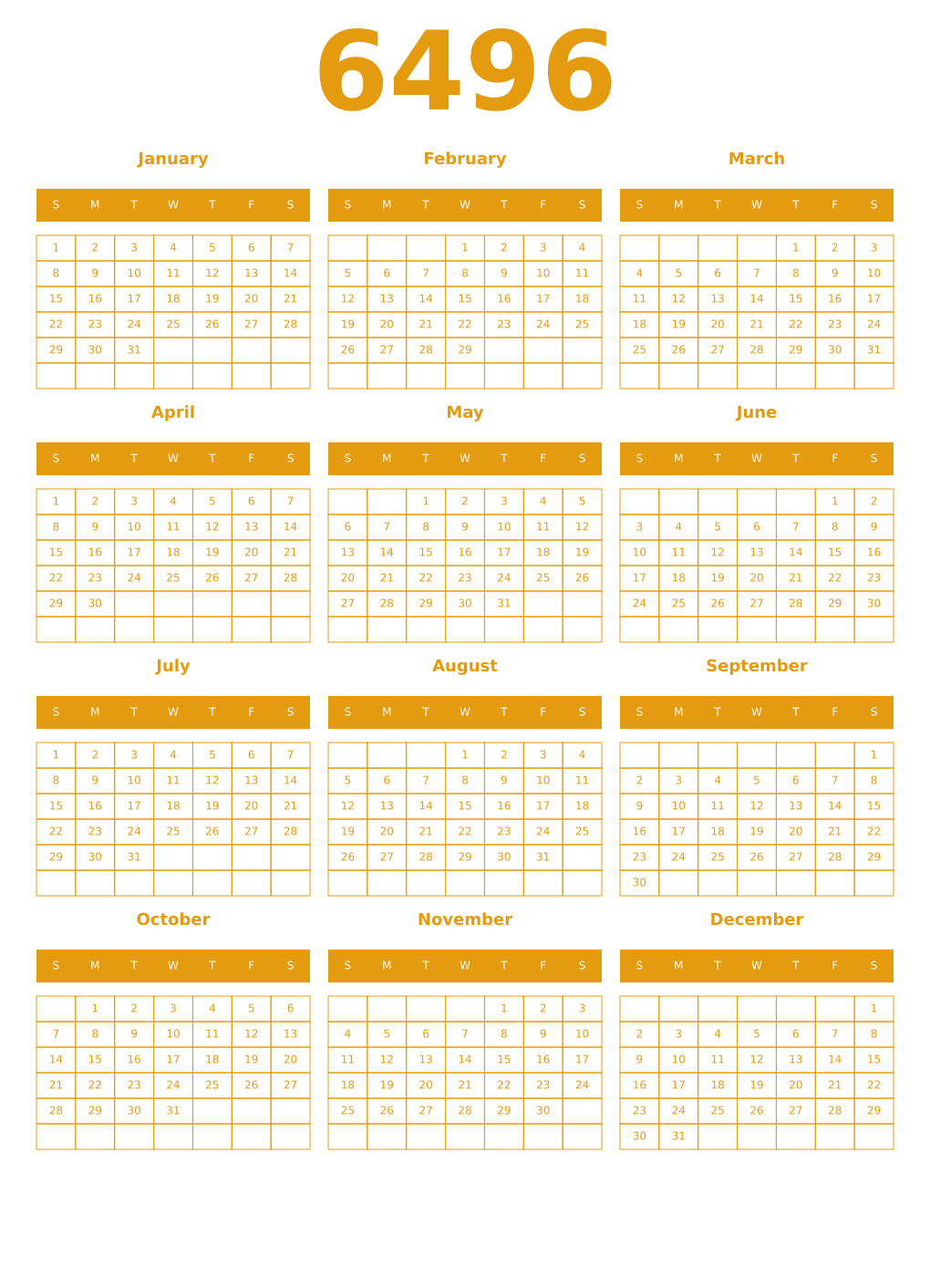 Printable 6496 Year Calendars gamboge