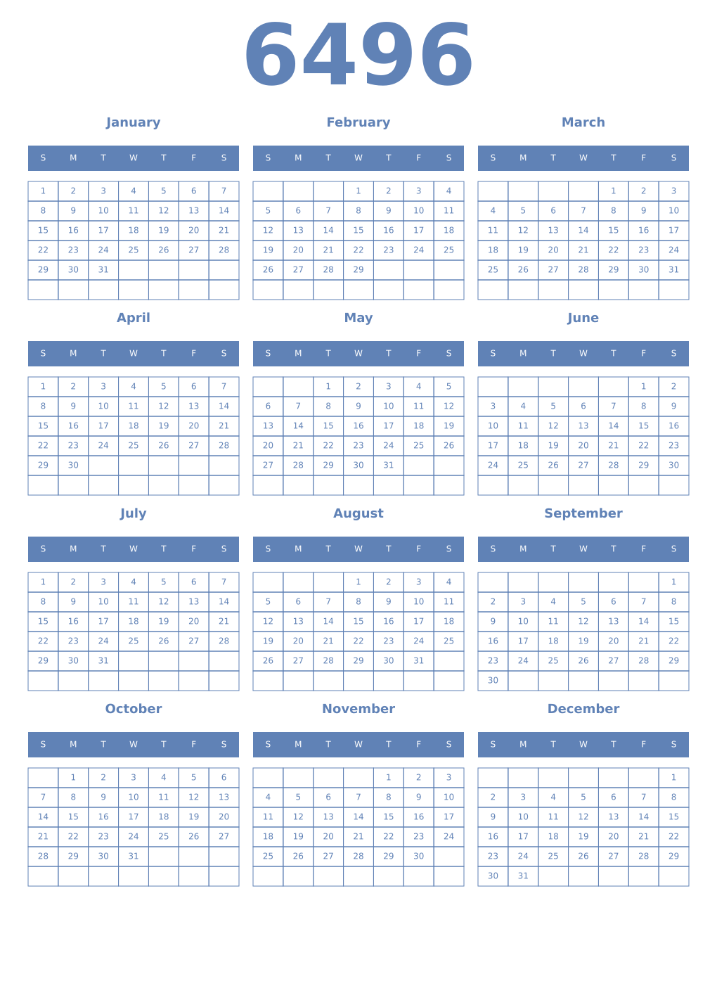 Printable 6496 Year Calendars glaucous