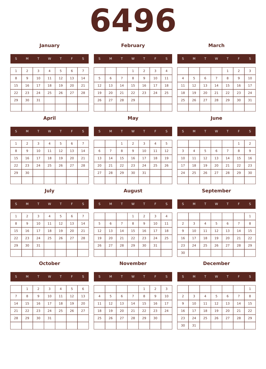 Printable 6496 Year Calendars mortuum