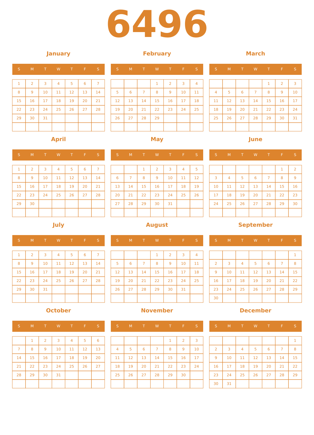 Printable 6496 Year Calendars orange