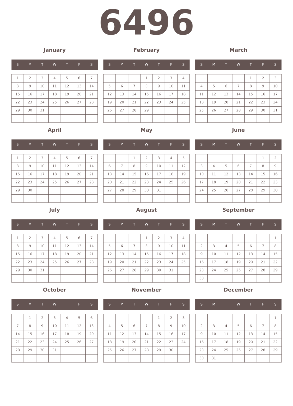 Printable 6496 Year Calendars wenge