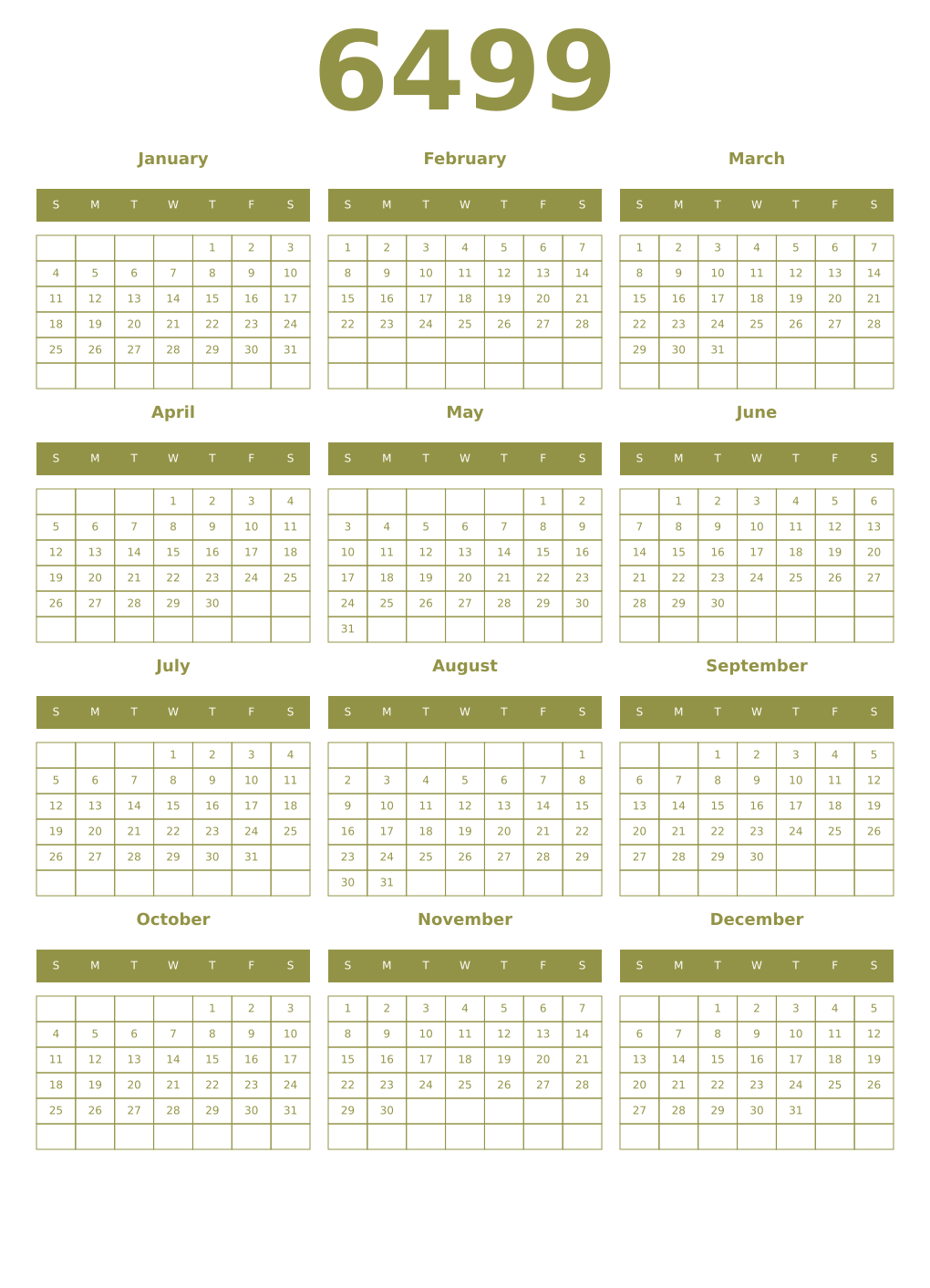 Printable 6499 Year Calendars eburnean