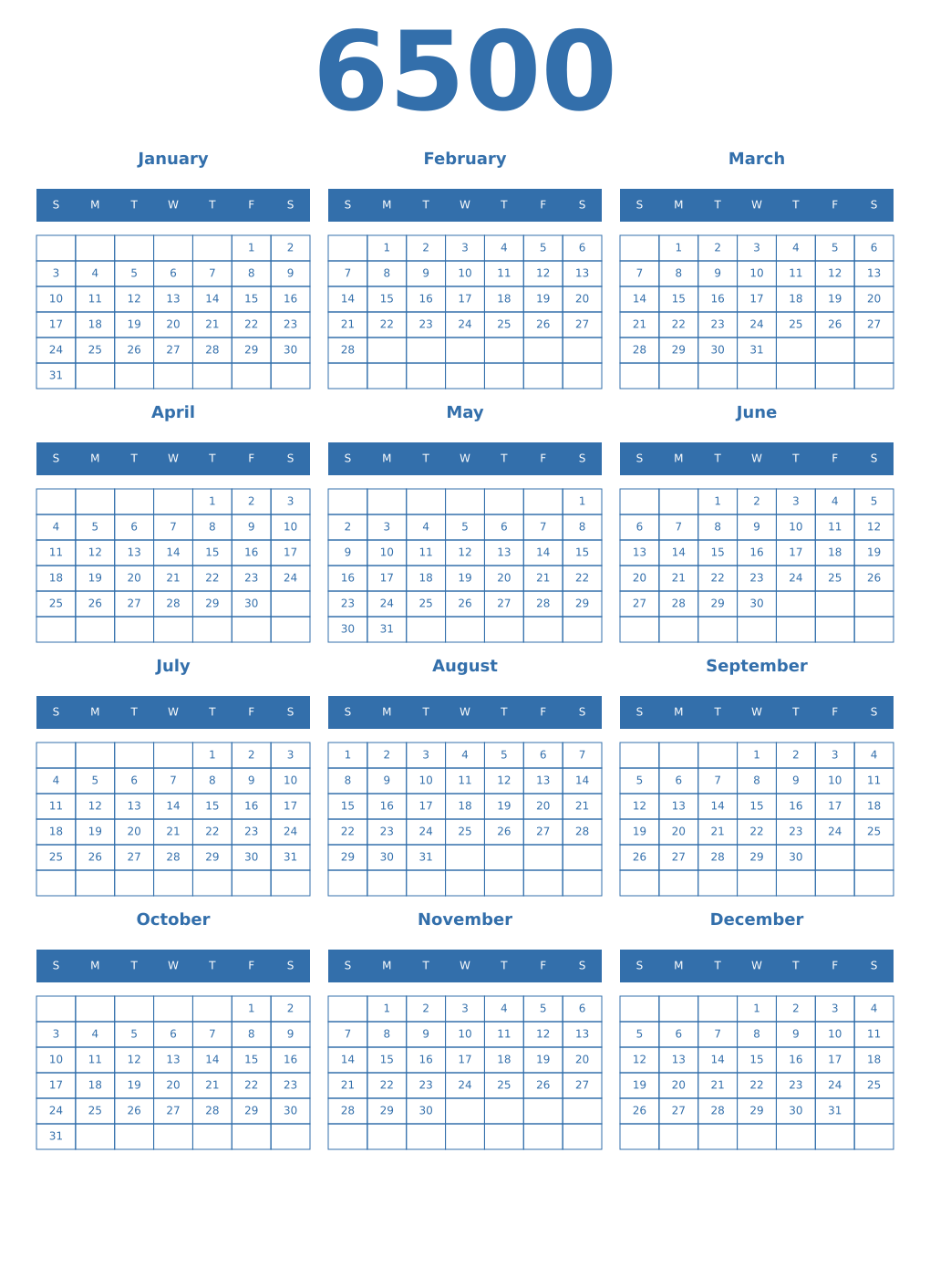 Printable 6500 Year Calendars blue
