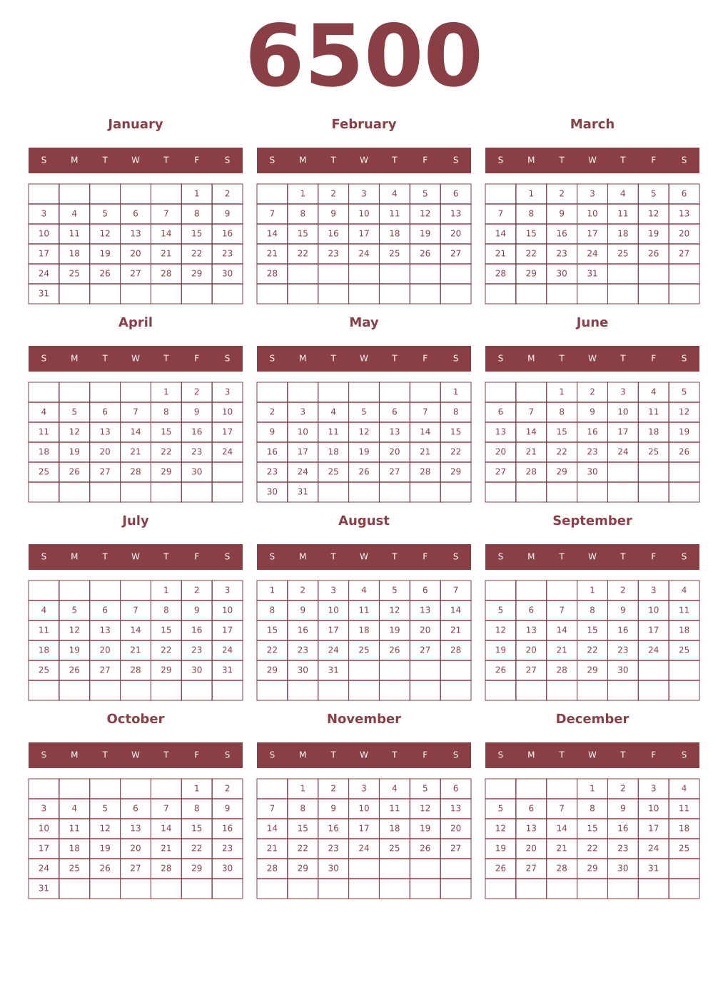 Printable 6500 Year Calendars cordovan