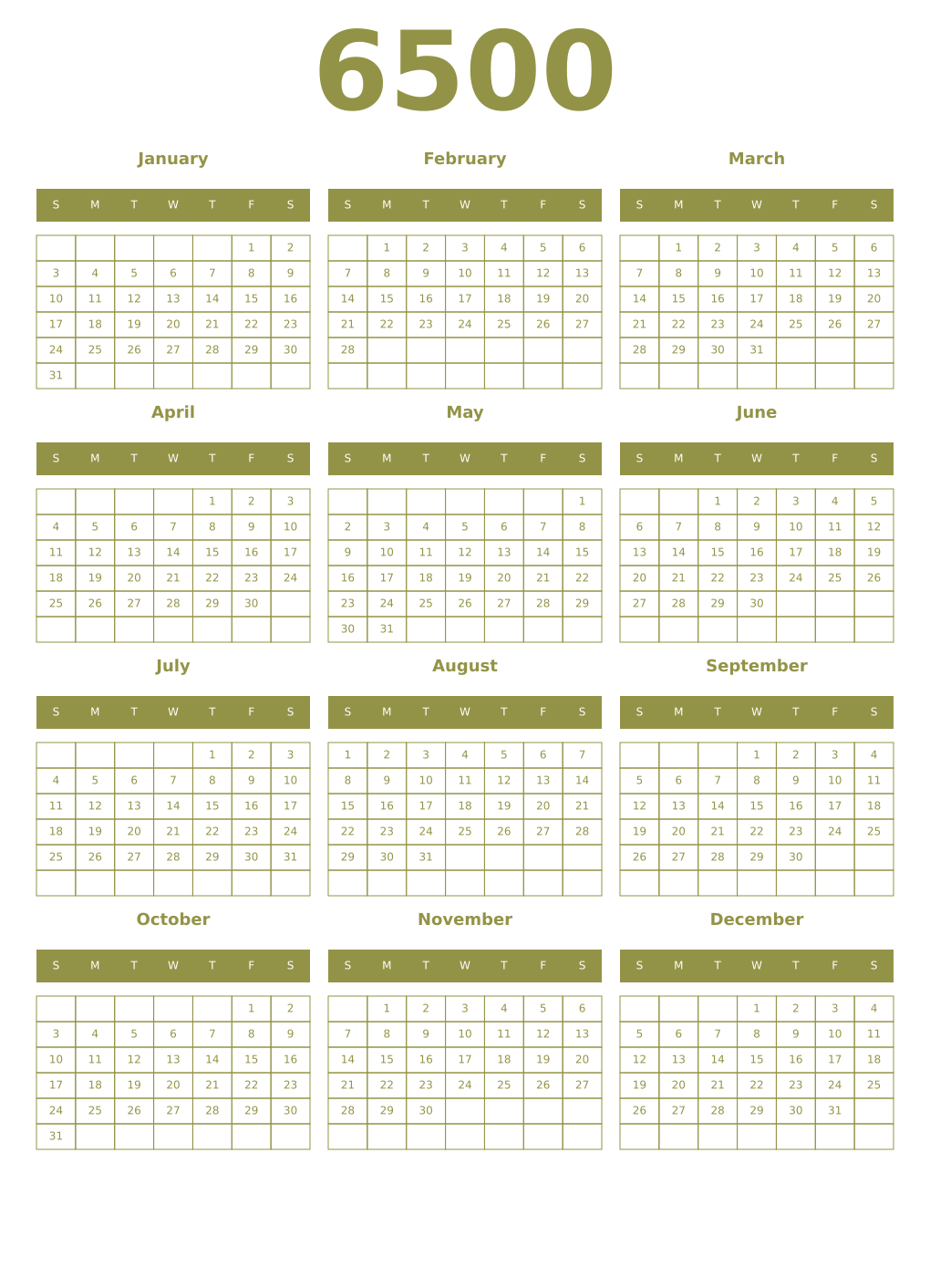 Printable 6500 Year Calendars eburnean