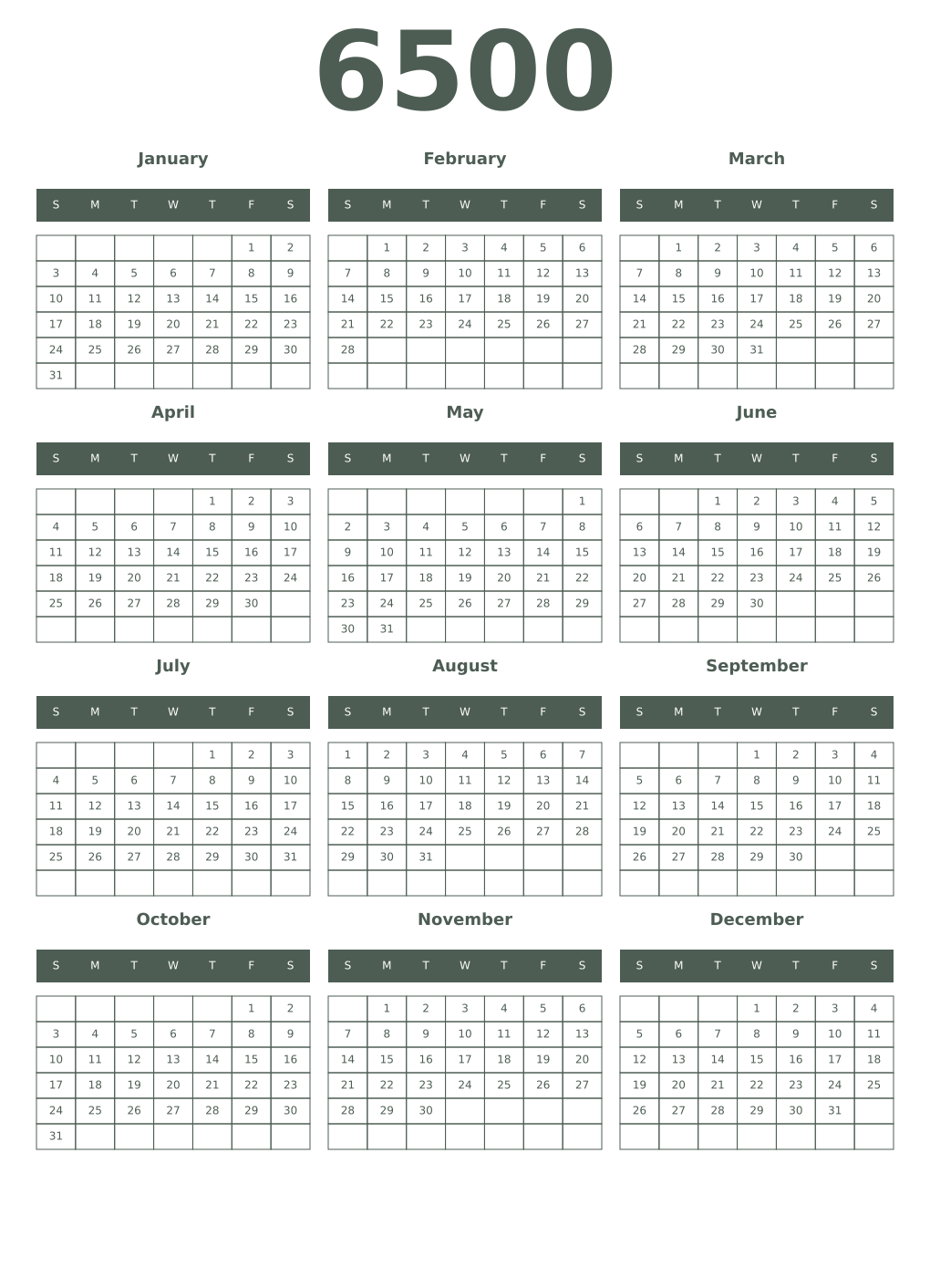 Printable 6500 Year Calendars feldgrau
