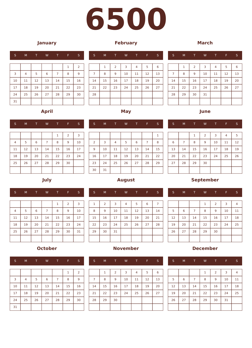 Printable 6500 Year Calendars mortuum