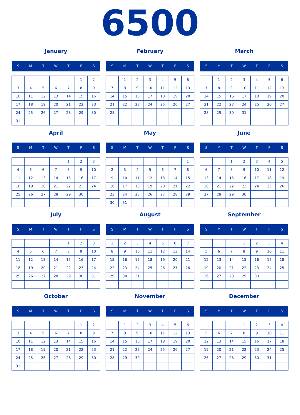 Printable 6500 Year Calendars smalt