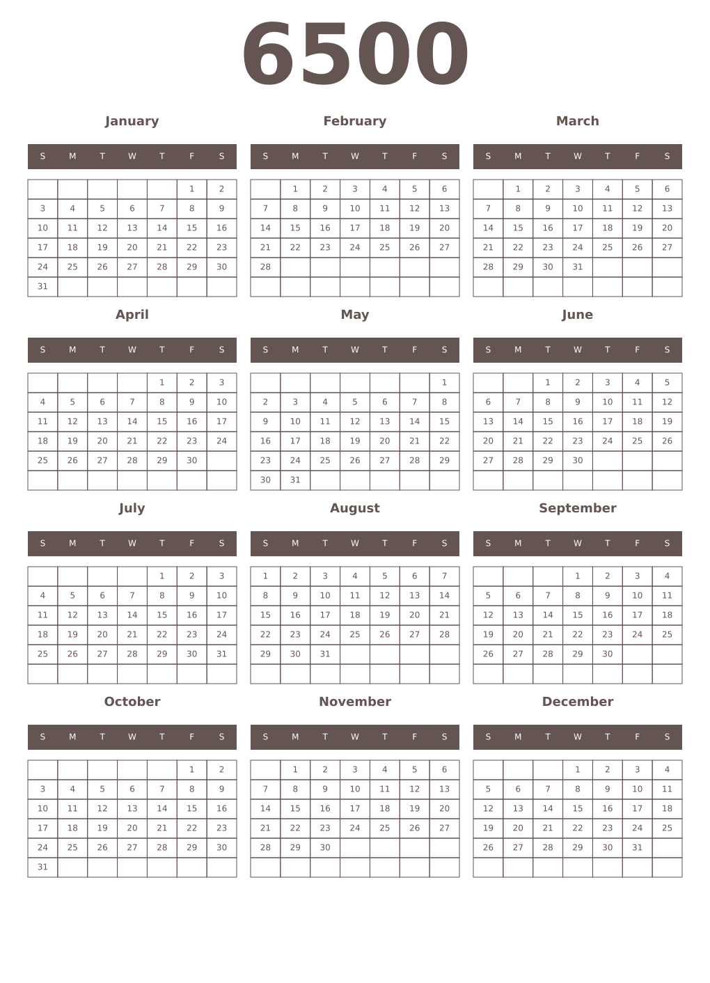 Printable 6500 Year Calendars wenge